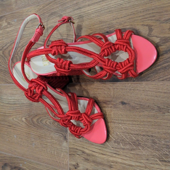 Cabi Women's Red Rope Block Heels US 7 Ankle Strap Nautical EUC - LIKE NEW! - Picture 2 of 8